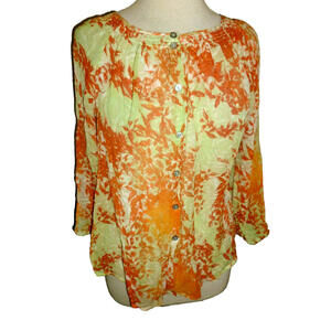Sundance Floral Button Down Blouse 3/4‎ Sleeve 100% Silk sz M Medium